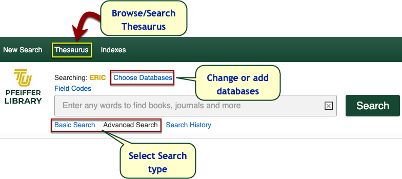 Choose one or multiple EBSCOhost databases to search or optionally, search Thesaurus